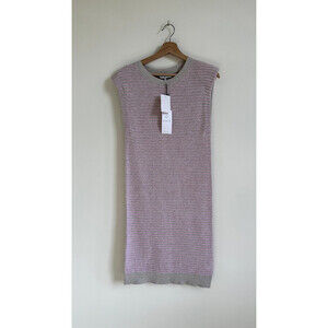 WAYF Women's Knit Dress With Shoulder Pads Sleeveless Midi In Pink Stripe Size S
